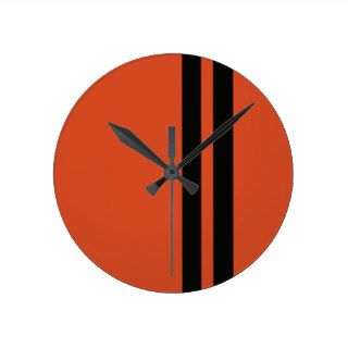 Orange and Black Striped Racing Car Stripes Clock