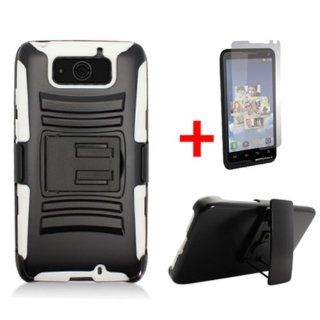 MOTOROLA DROID ULTRA XT1080 BLACK WHITE HYBRID ARMOR KICKSTAND COVER BELT CLIP HOLSTER CASE + SCREEN PROTECTOR from [ACCESSORY ARENA] Cell Phones & Accessories