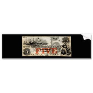1853 Five Dollar Cochituate Bank Note Bumper Stickers