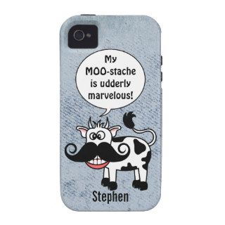 Funny Cartoon Cow Mustache Personalized iPhone 4/4S Case