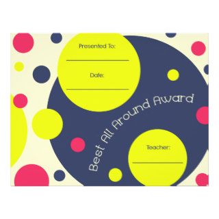 Best All Around Award Certificate Pink Yellow Blue Customized Letterhead