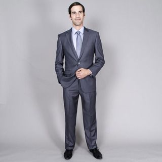Men's Charcoal Stripe Wool/Rayon Two Button Double Vent Suit Suits