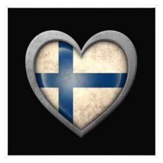 Finnish Heart Flag with Metal Effect Personalized Invite