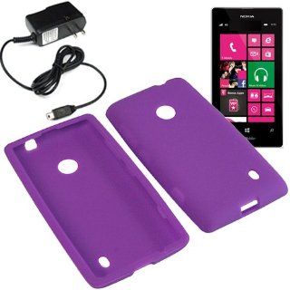 Aimo Silicone Sleeve Gel Cover Skin Case for T Mobile Nokia Lumia 521 + Travel Charger Purple Cell Phones & Accessories