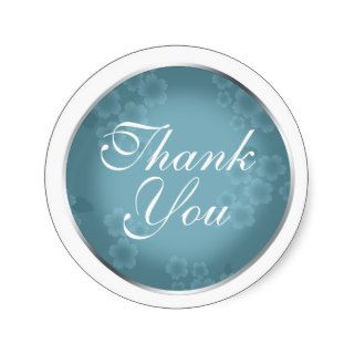 Floral Watermark Slate Blue "Thank You" Stickers