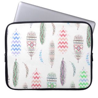 Feathers Pink Tribal Aztec Teal Chevron Pattern Laptop Sleeves