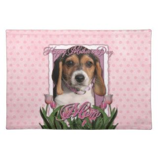 Mothers Day   Pink Tulips   Beagle Puppy Place Mats
