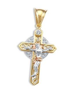 Celtic CZ Cubic Zirconia Crucifix Pendant 14k White Rose Yellow Gold Jewelry