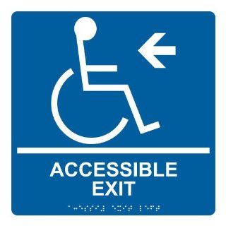 ADA Accessible Exit Left Braille Sign RRE 14759 99 WHTonBLU Exit  Business And Store Signs 