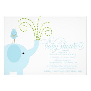 5 x 7 Blue Elephant  Baby Shower Invite