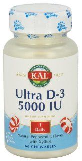 Kal   Ultra D 3 Peppermint 5000 IU   60 Chewables Health & Personal Care