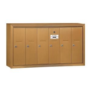 Salsbury Industries 3500 Series Brass Surface Mounted Private Vertical Mailbox with 6 Doors 3506BSP