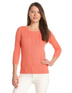 525 America Women's Cable Crew Neck Sweater, Bright Apricot, Small Pullover Sweaters