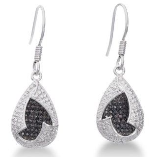 Black And White Diamond Heart Teardop Dangle Earrings Jewelry