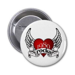 Winged Tattoo Heart 1980 Rocks Button