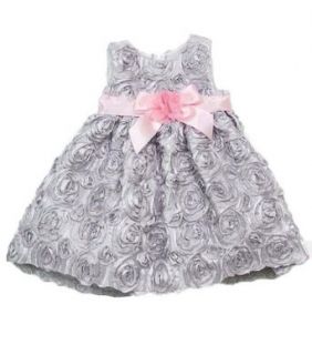 Rare Editions Baby Girls Infant Silver Soutach Rose Dress, 24 Months Infant And Toddler Dresses Clothing