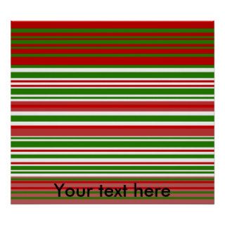 Contemporary red green and white stripes posters
