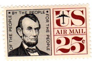 Postage Stamps United States. One Single 25 Cent Black & Maroon Abraham Lincoln Air Post Stamp Dated 1960, Scott #C59. 