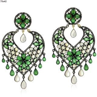 14kt Gold Diamond Pave Tsavorite Wedding Dangle Earrings Designer Jewelry Jewelry