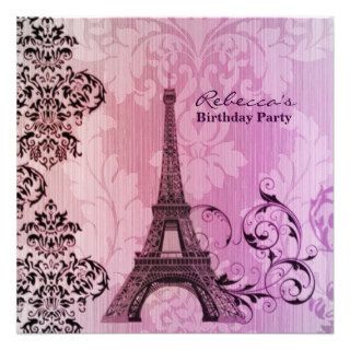 damask eiffel tower floral vintage birthday party personalized announcement