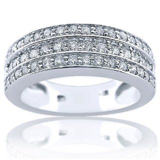 3 Row Diamond Wedding Anniversary Band Ring 14k White Gold 6.5 (0.72 Cttw) Jewelry
