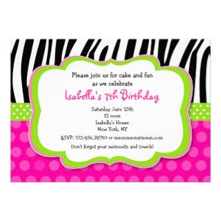 Zebra print Hot pink Bithday Party Invitations