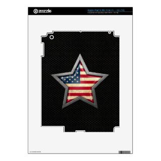 American Flag Star with Steel Mesh Effect Decals For iPad 3