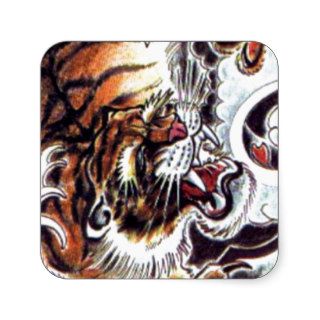 Japanese Tiger Tattoo Square Stickers