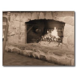 Sepia Country Fireplace Photo Postcard