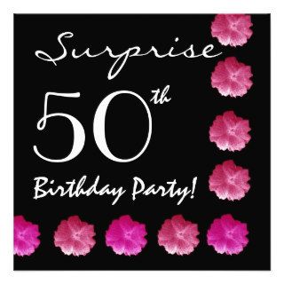 SURPRISE 50th Birthday Pink and Black Flowers G561 Custom Invitation