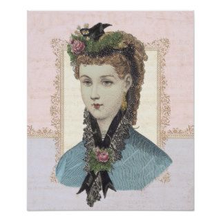 Beautiful Victorian Woman with Rose in Hair Poster
