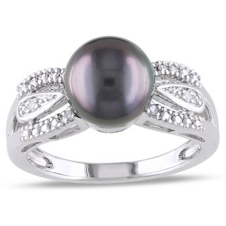 Miadora Sterling Silver Tahitian Pearl and Diamond Accent Ring (9 9.5 mm) Miadora Pearl Rings