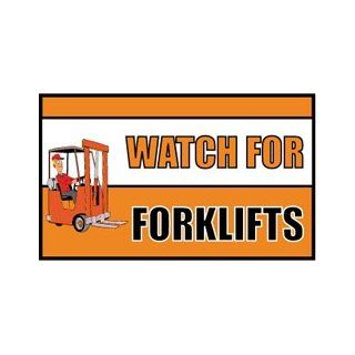 NMC BT533 Motivational and Safety Banner, Legend "WATCH FOR FORKLIFTS" with Graphic, 60" Length x 36" Height, Vinyl, Orange/Black on White Industrial Warning Signs