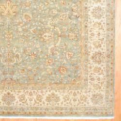 Indo Hand knotted Tabriz Light Green/ Ivory Wool Rug (12' x 14'5) Oversized Rugs