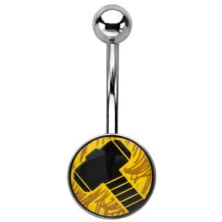 Marvel Universe   Hammer of Thor 316L Surgical Steel Belly Ring   14G(1.6mm)   7/16" Bar Length   Sold Individually   Official Licensed Product Body Piercing Rings Jewelry