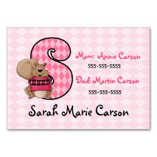 Child's Emergency Information Cards Monogram S Business Card Template