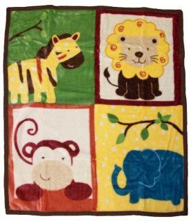CoCaLo Baby Soft Jungle Jingle Plush Blanket Monkey, Elephant, Zebra, Lion Zoo Animals  Crib Bedding Sets  Baby