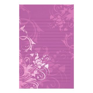 pretty pink swirl floral design lined paper personalized stationery