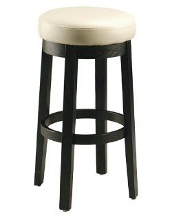 PLUTUS BRANDS Backless Barstool in Ballarat Black Wood and Upholstered in Bonded White Leather, 26 Inch   Home Furnishings Barstools Contemporary Ballarat Black Wood High Quality Construction