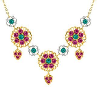 Lucia Costin Silver, Turquoise   Green, Fuchsia Crystal Pendant with Charms Pendant Necklaces Jewelry