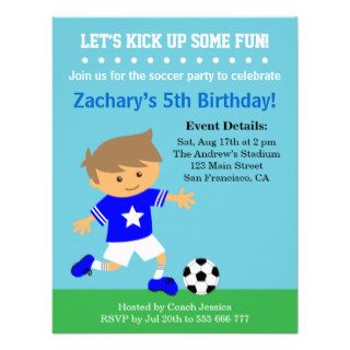 Cute Soccer Boy, Football Themed Birthday Party Custom Invite