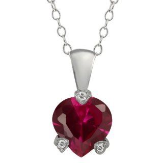 1.40 Ct Heart Shape Red Created Ruby White Topaz 14K White Gold Pendant Jewelry