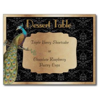 Peacock Dark Gold Dessert Candy Buffet Table Sign Postcard