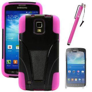 MINITURTLE, Sleek Dual Layer Fusion Hybrid Hard Phone Case Cover with Built in 2 Way T Shape Kickstand, Clear Screen Protector Film, and Stylus Pen for Android Smartphone Samsung Galaxy S4 IV Active I9295 /AT&T SGH I537 (Black / Pink) Cell Phones &