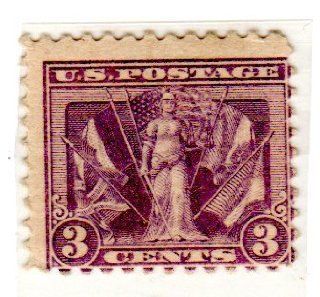 Postage Stamps United States. One Single 3 Cents Violet Victory and Flags of The Allies Stamp Dated 1919, Scott #537 