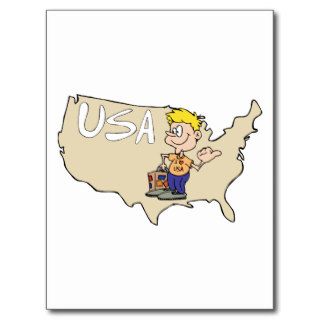USA Map Cartoon Art Post Card