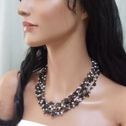 Grey Pearl, Onyx and Quartz Multi strand Necklace (4 7 mm) (Thailand) Necklaces