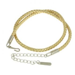 Chain End Gold Tone Faux Leather Braided Adjustable Waist Belt for Lady Apparel Belts