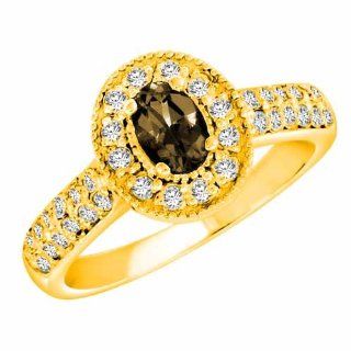 DivaDiamonds C2817SQY618K Yellow Gold Oval Smoky Quartz and Diamond Ring   Size 6 Diva Diamonds 