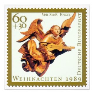 German Stamp Christmas Card Angel with Lute